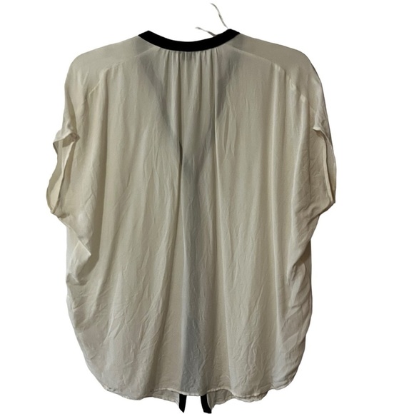 Vince Contrast Placket Blouse in Ivory & Black Small Silk Top Minimalist - Picture 5 of 15